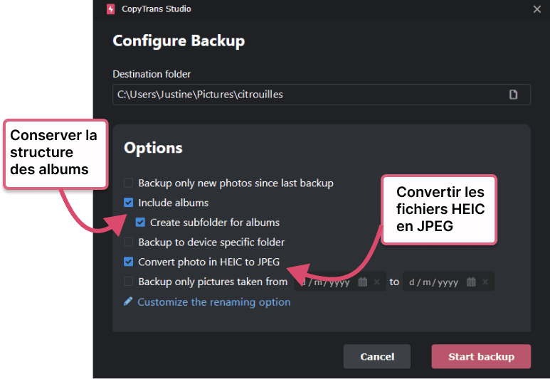 Configurez une sauvegarde complète dans CopYtrans Studio
