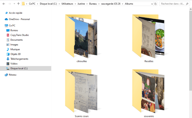 Retrouvez vos photos organisées après la sauvegarde complète CopyTrans Studio