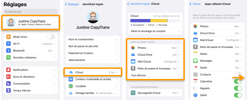 Activer la synchronisation iCloud pour différentes catégories de données