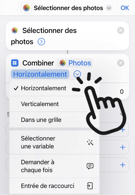 Paramétrez la combinaison des photos