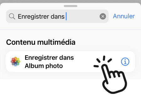 Ajoutez la commande Enregistrer Photos pour sauvegarder le collage photo iPhone