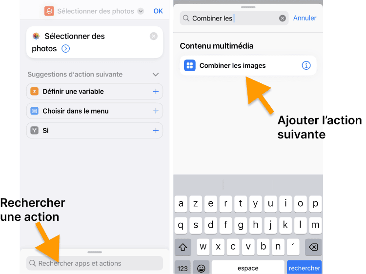 Ajoutez l'action Combiner les images pour votre collage photo iPhone
