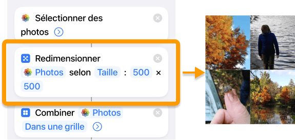 Ajoutez la commande Redimensionner pour personnaliser le photo montage iPhone