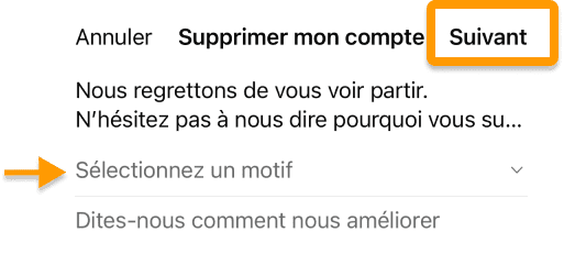 WhatsApp vous demande le motif de la suppression du compte