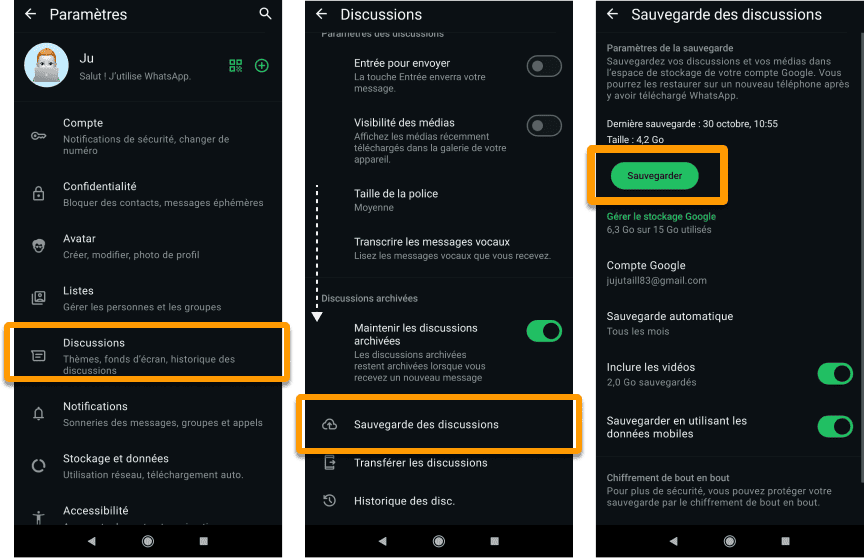 Sauvegarder ses discussions WhatsApp sur un appareil Android