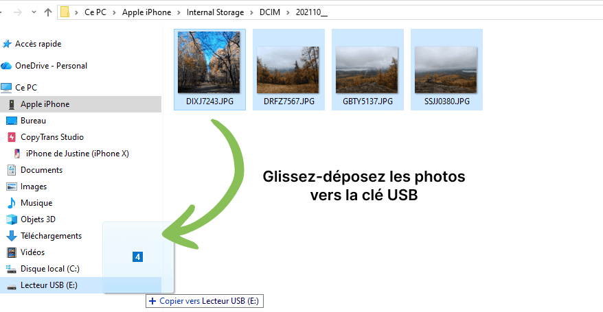 Utilisez Windows pour transférer photo iphone vers clé usb gratuitement