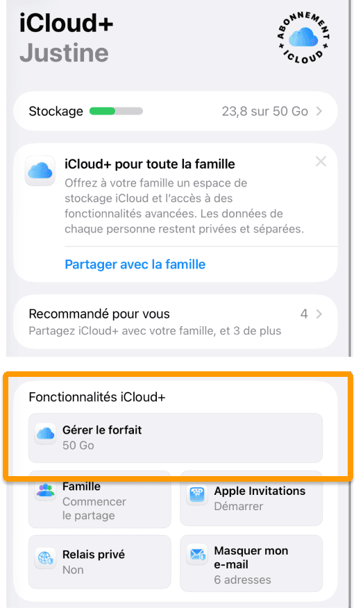 Rendez-vous dans Gérer le forfait pour annuler un abonnement icloud sur iphone