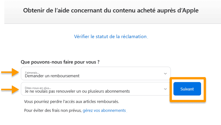 Remplir la demande pour résilier icloud