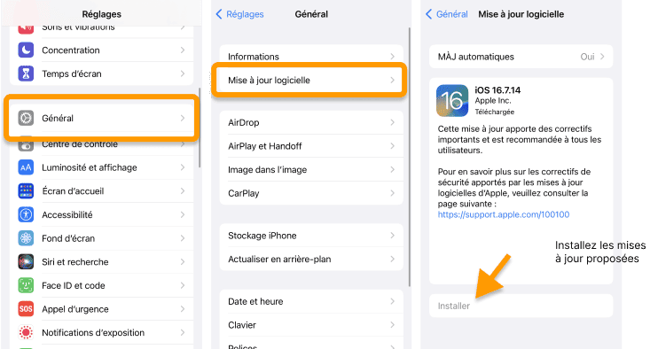Vérifiez les mises à jour disponibles dans Réglages Général