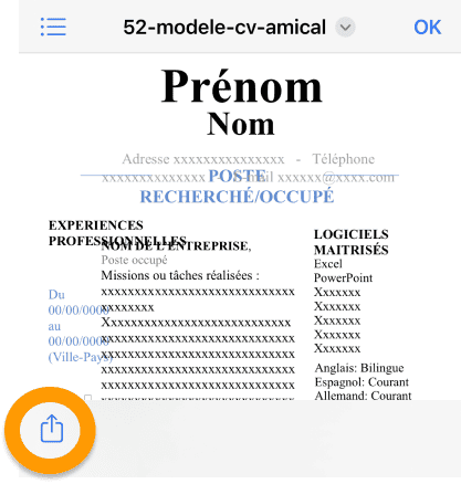 Partager le document sur iPhone