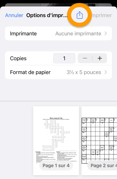 Touchez l'icone partager pour enregistrer les photos au format PDF