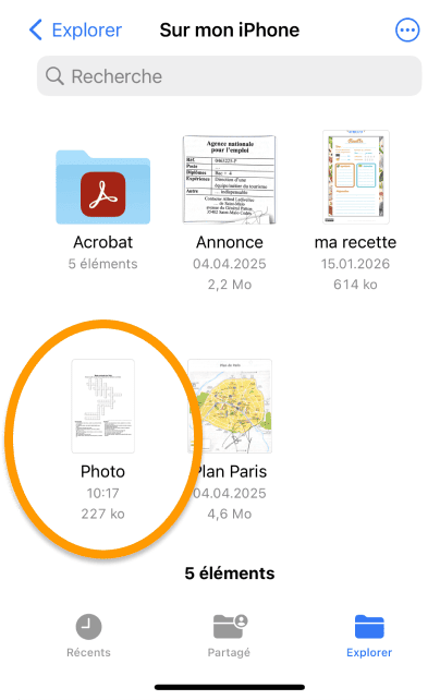 Retrouvez vos photos en PDF dans Fichiers dans un document Photo